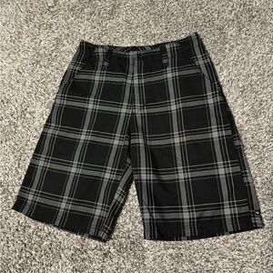Quiksilver Men's Black and Gray Plaid Shorts